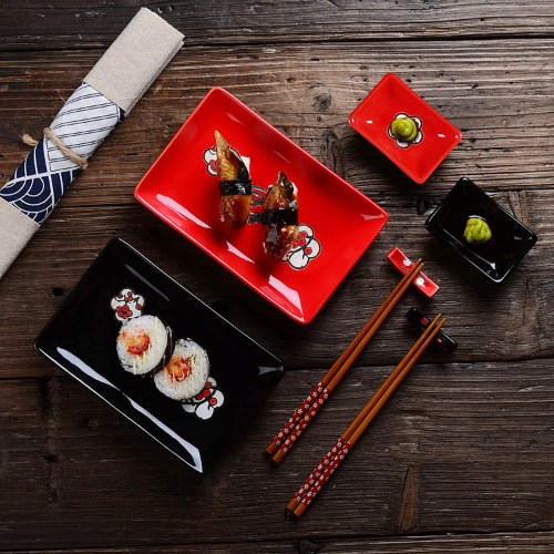 sushi sushi platos inauguración de pescado WINOMO Plato de cerámica estilo japonés para sushi luz azul platos bandeja queso platos frutas vajilla de boda 